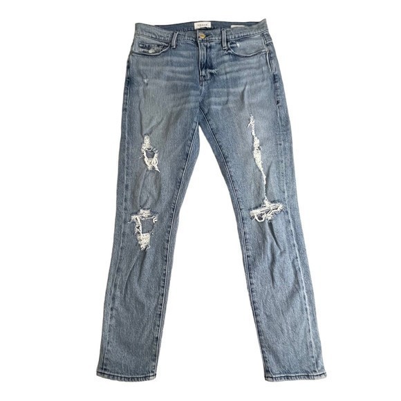 Frame Womens Light Wash Mid Rise Distressed Le Garcon Straight Leg Jeans Size 28 - Picture 2 of 9